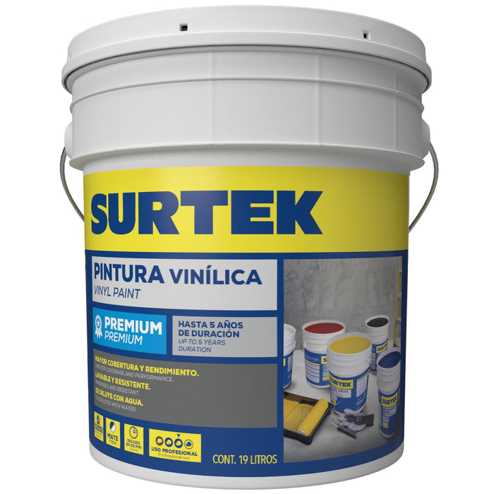 Cubeta de pintura vinílica premium 19 Lt color rojo Surtek