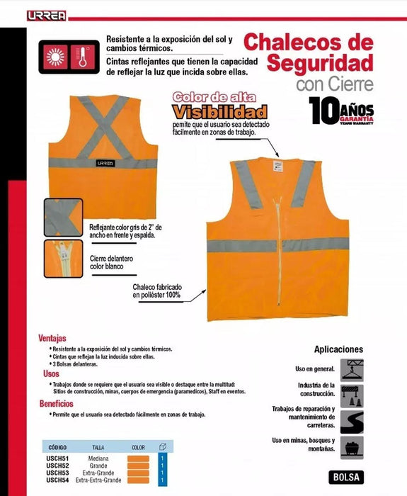 Chaleco de seguridad de alta visibilidad naranja G Urrea