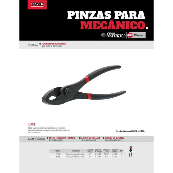 Pinza para mecánico fosfatizada de 10" Urrea