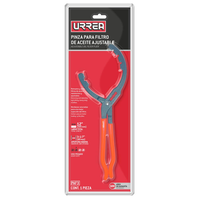 Pinza ajustable para filtros de aceite 2-23/64" Urrea