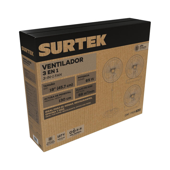 Ventilador 3 en 1, 3 velocidades, 18" Surtek