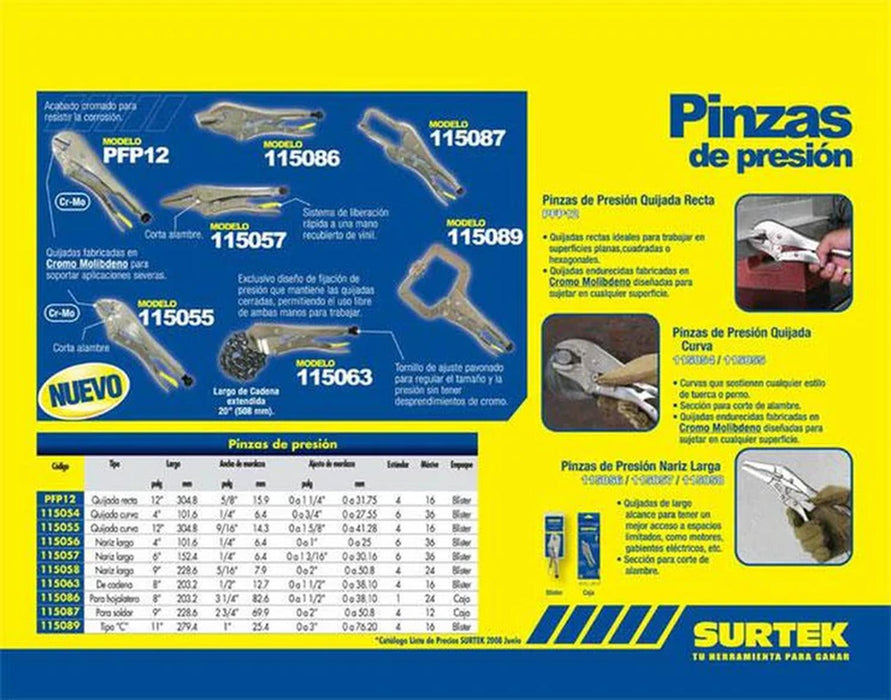 Pinza De Presion 12 In Quijada Recta Multipropositos Surtek